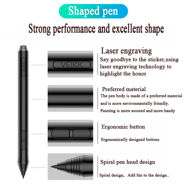 Black stylus pen with labeled diagram of features, close-up