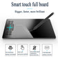 Black smart touch drawing tablet with stylus resting on screen, front view