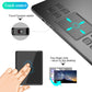 Tablet top with recessed touch controls and shortcut keys, finger gesture shown