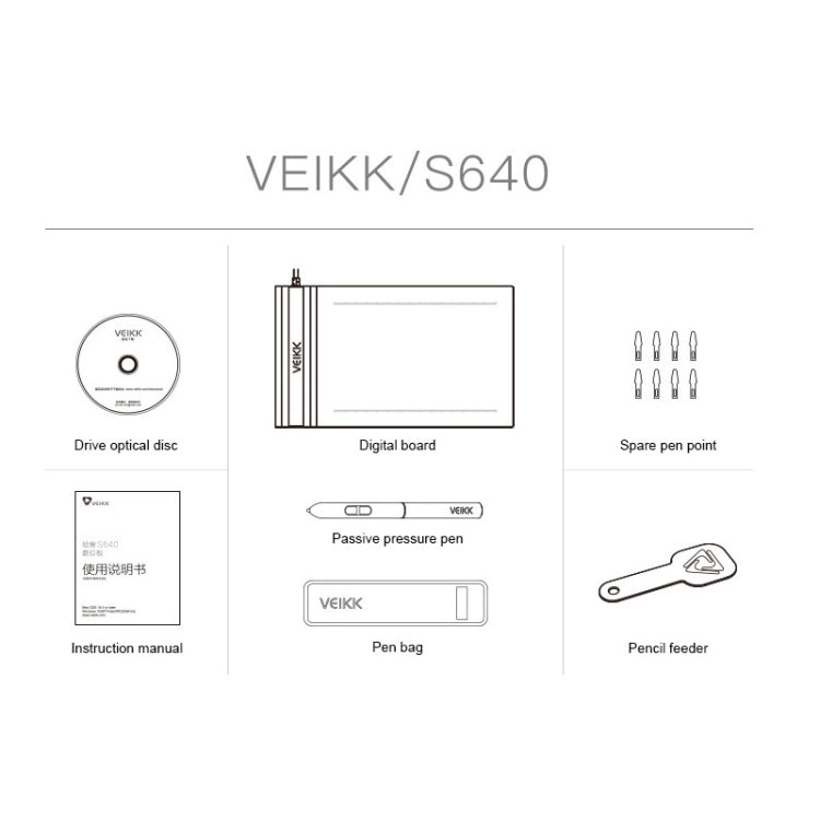 Electronic graphic tablet kit with spare pen points, pen bag, and drive disc