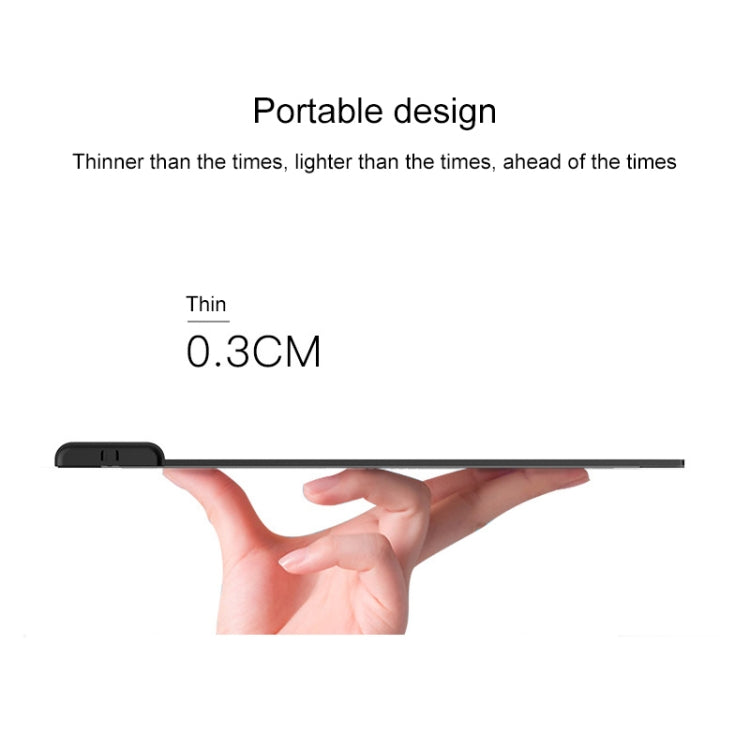 Thin black electronic graphic tablet held between hands