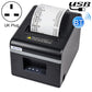 Black thermal receipt printer with paper window and Bluetooth indicator, UK plug shown.