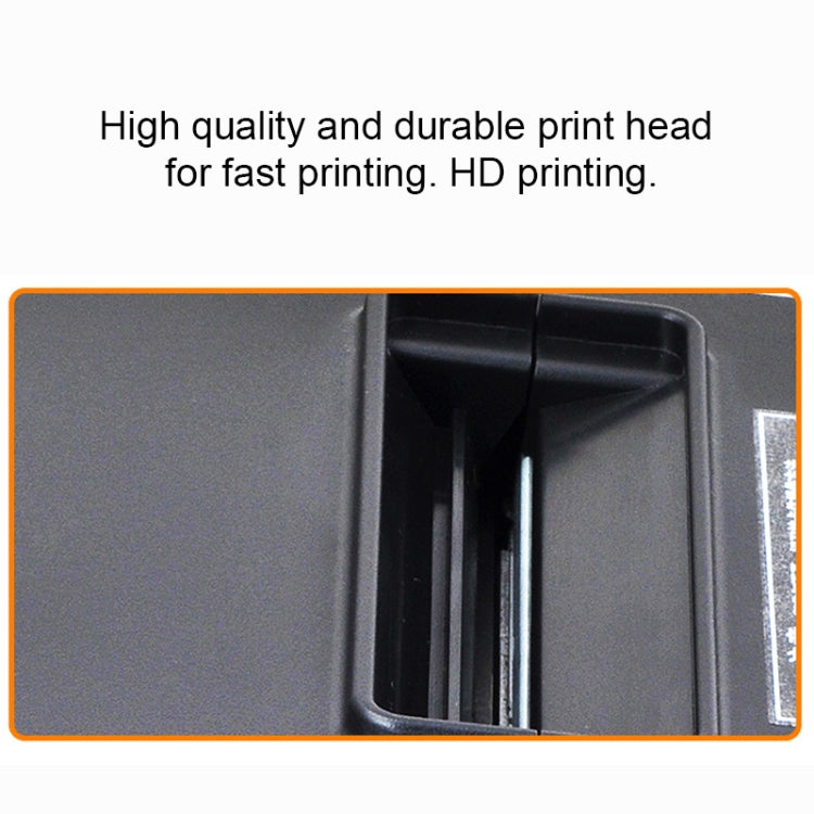 Thermal printer print head area with dark cover and metal guide rails