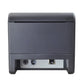 Thermal barcode printer rear ports panel with network and power openings, dark gray body