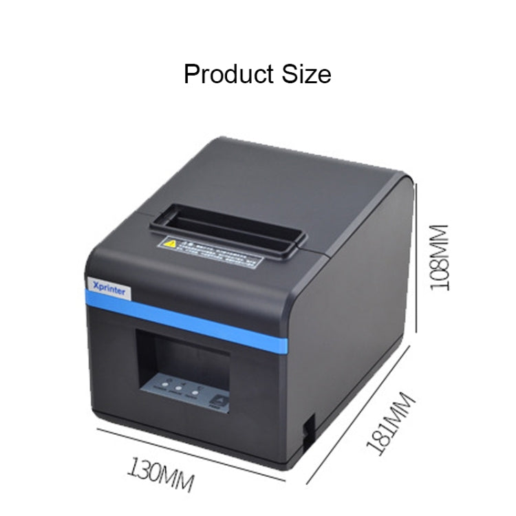 Thermal barcode printer with blue stripe shown with size dimensions on the image