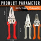 Wire splitting pliers with red handles, silver jaws, and circular adjustment dials