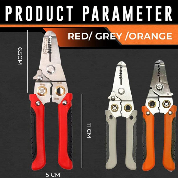 Wire splitting pliers with red handles, silver jaws, and circular adjustment dials