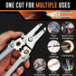Wire splitting pliers with silver jaws and black/red handles, handheld close-up