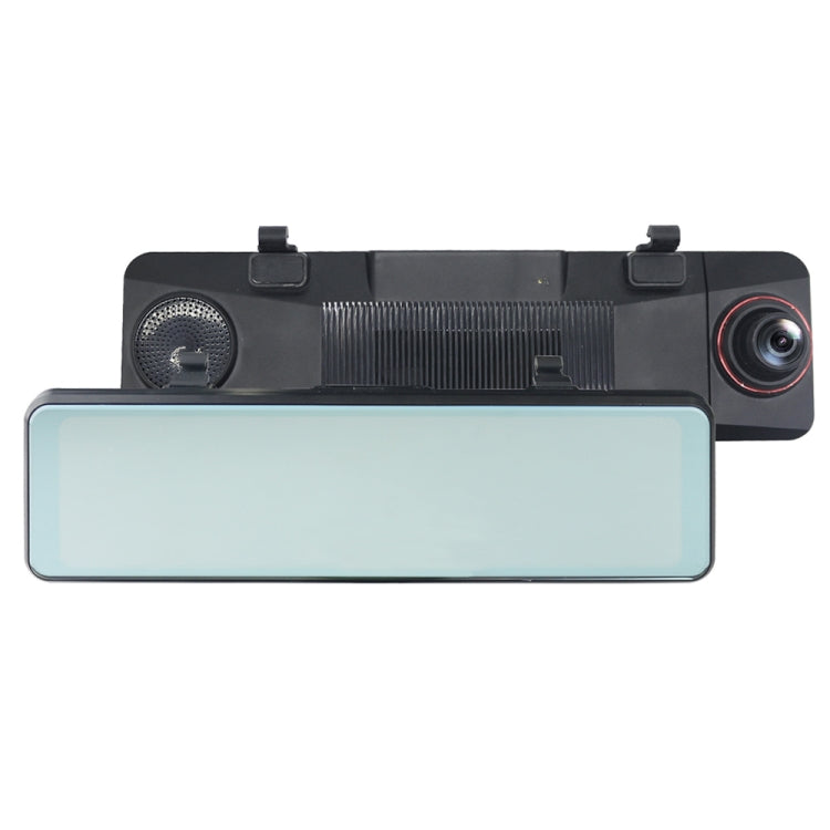 Black rearview-style car dash cam with front screen and lens module