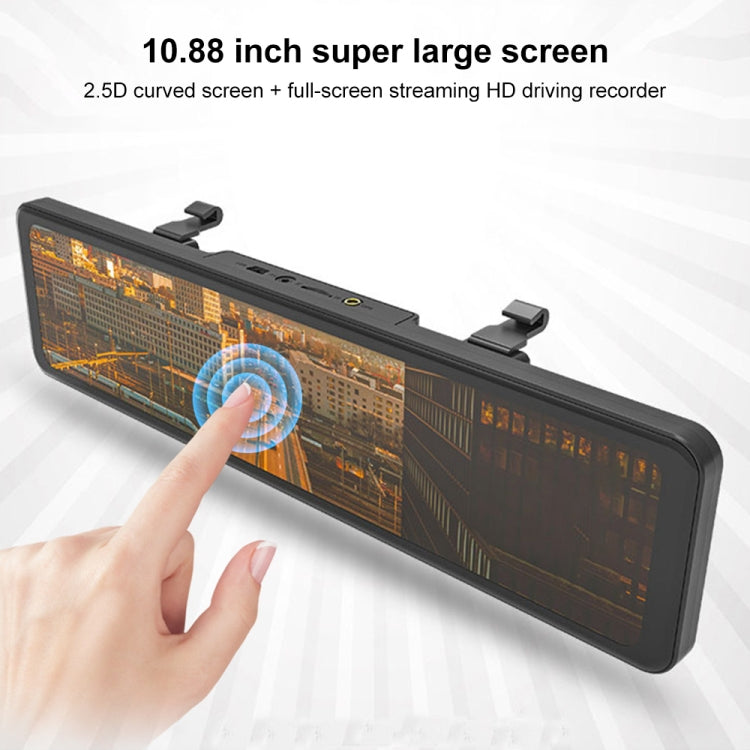 Rearview car dash cam with large touch screen and mounting brackets