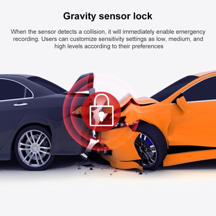 Car dash cam gravity sensor warning icon over accident scene