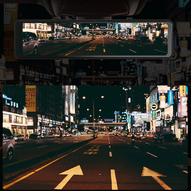 Car dash cam showing night driving footage on wide screen