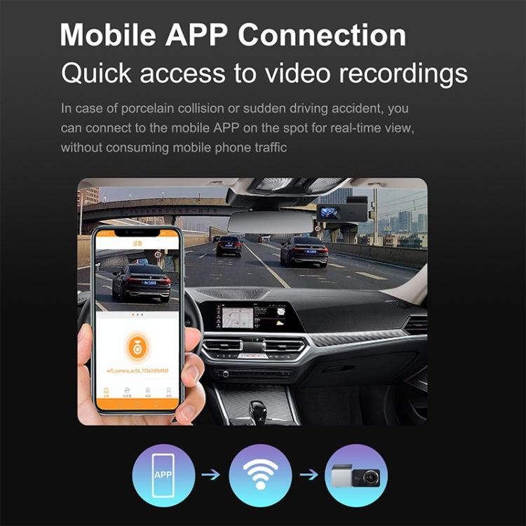 Car driving recorder connected to mobile app showing live driving video