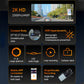 Dashcam infographic with 2K HD recording view and compact body design panels