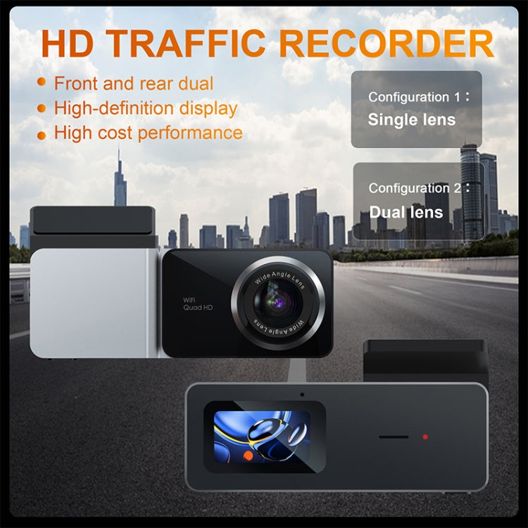 Dual-lens car traffic recorder with wide-angle camera and front display screen