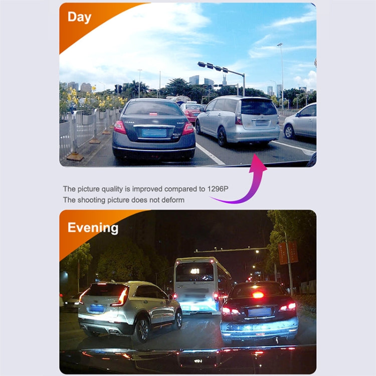 Day and evening dashcam recording view examples showing car traffic scenes