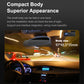 Compact dashcam recorder placed in a car with visible dashboard fit and size graphic