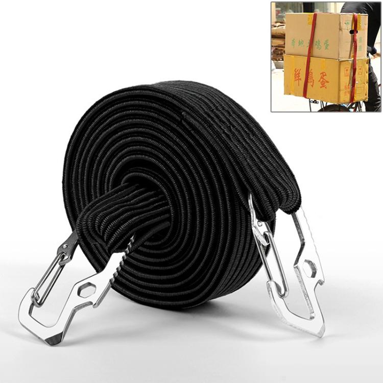 Elastic strapping rope with metal hooks, black woven loop strap