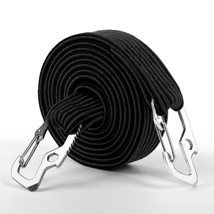 Elastic strapping rope with metal hooks, black woven loop strap