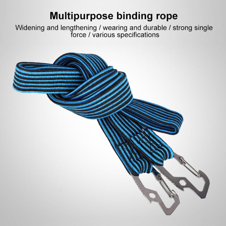 Elastic binding rope with metal hooks, blue woven strap