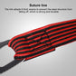 Elastic strapping rope with stitched edge, red and black woven stripe