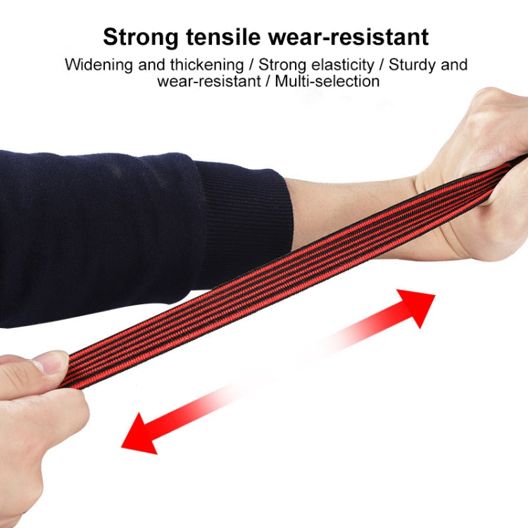 Elastic strapping rope stretched in hands, red and black woven strap