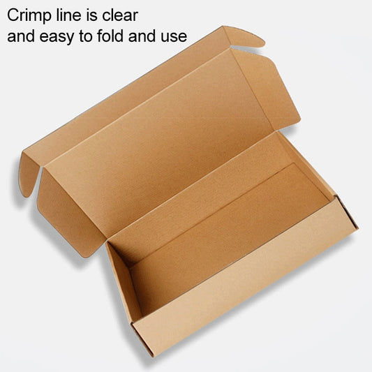 Kraft paper shipping box with crimp fold lines, open and ready to pack, 20x10x4 cm