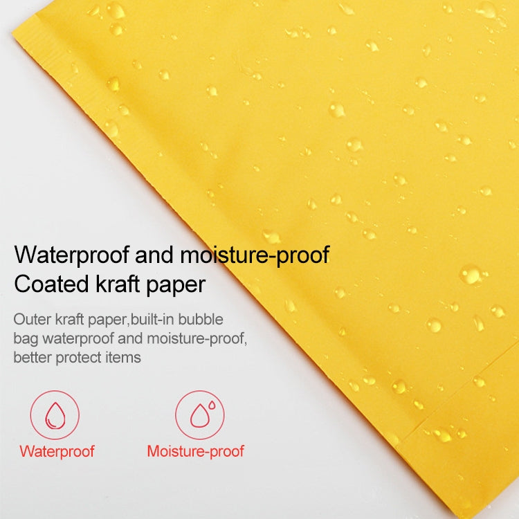 Orange kraft paper bubble mailer envelope with water droplets on coated outer surface