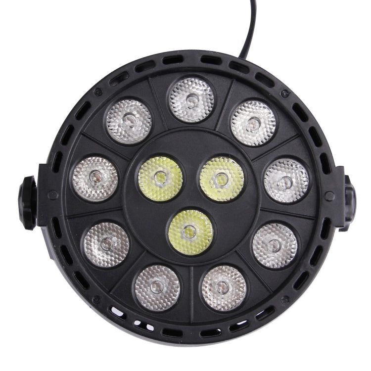 Front view of black LED mini par light head with multiple circular LED lenses