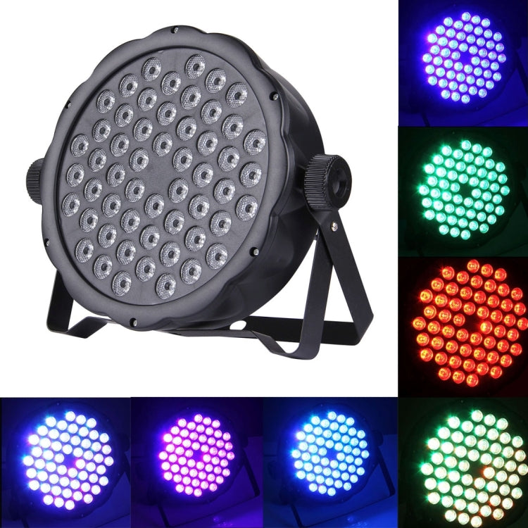 Black LED par light with round lens and many spot LEDs, multi-color glow