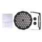 Black LED par light with bracket and included instruction sheet, front view