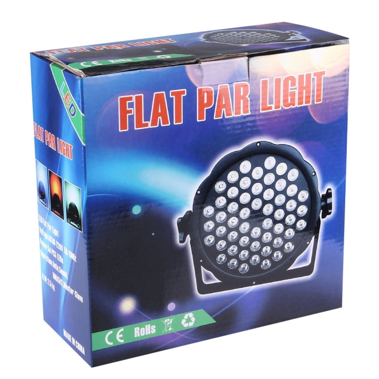 LED par light product box showing a black round fixture with white LED pattern