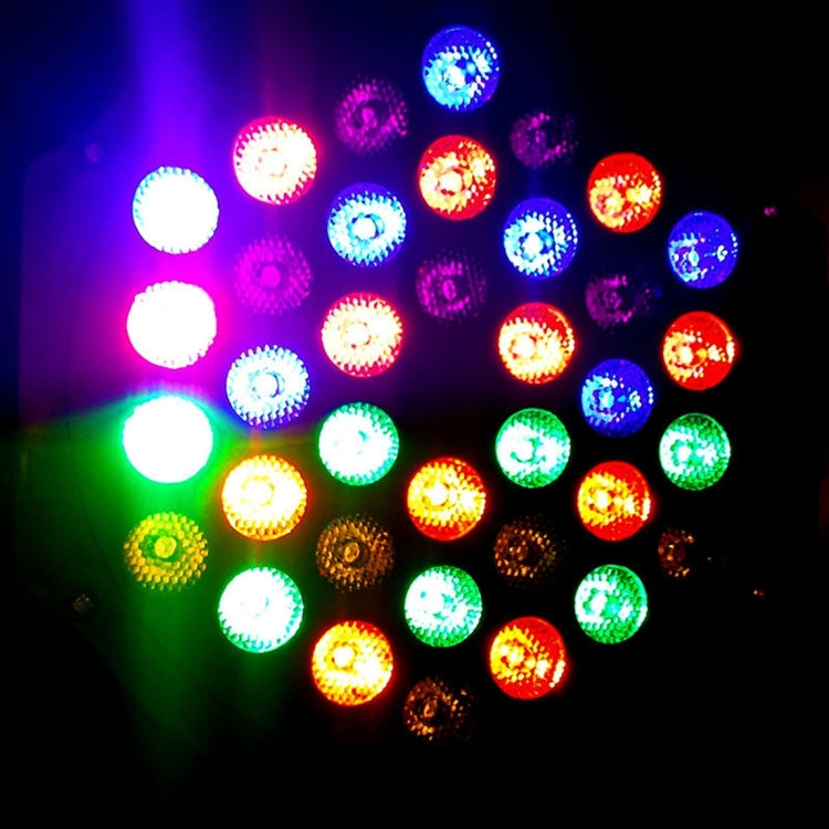 Glowing circular LED par lights with blue, green, red, and purple colors