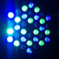 Glowing circular LED par lights with blue and green light beams