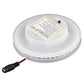 White circular LED stage light with rear label and attached power cable
