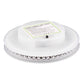 White circular sunflower LED stage light with top label and outer ring of LEDs