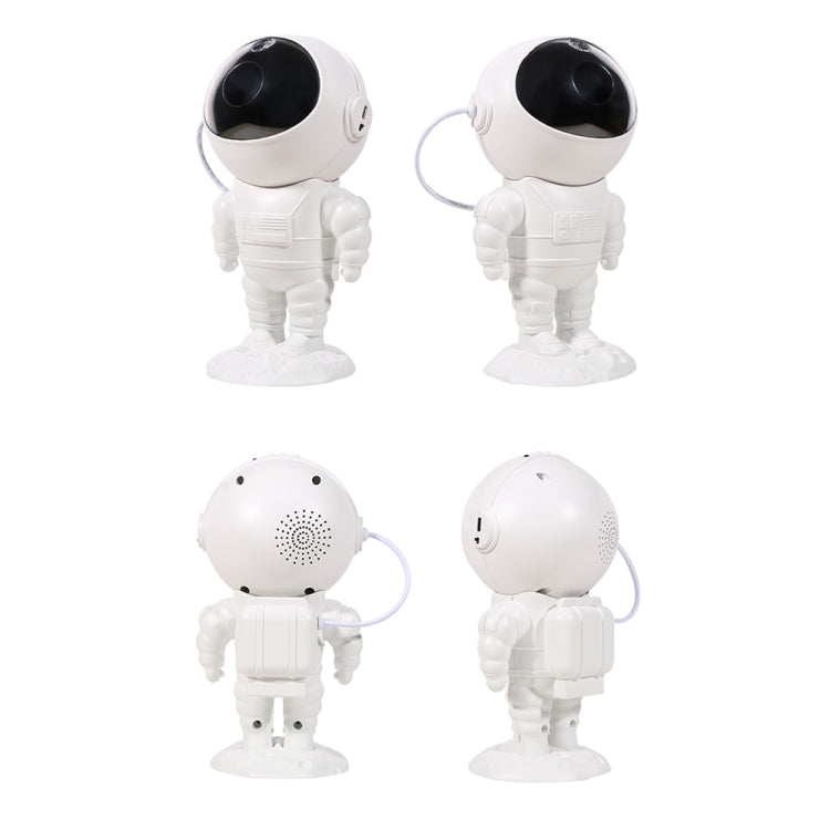 White astronaut projection lamp shown in multiple angles with speaker grille