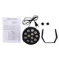 Mini LED par light kit with user manual, U-bracket, and 12 LED lenses