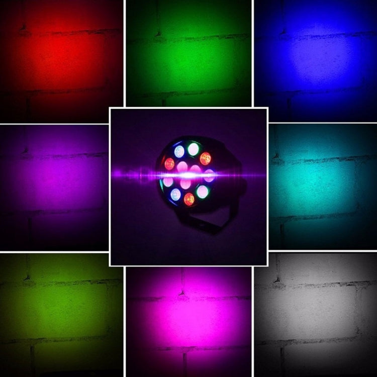 Mini LED par light showing multi-color beam patterns from 12 LEDs