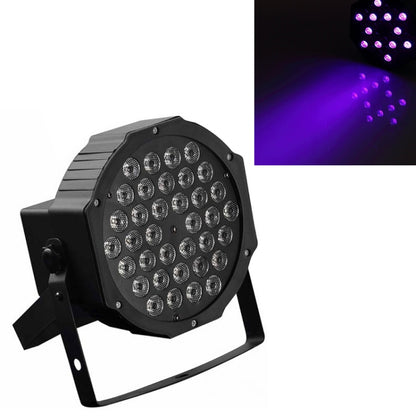 Black LED PAR stage light with circular 36-lens array, front view