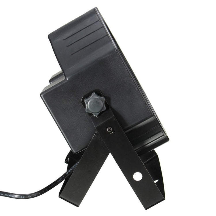 Black LED PAR light with power cable and side mounting bracket, angled view