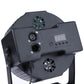 Black LED PAR light rear panel with DMX ports, display, and power input