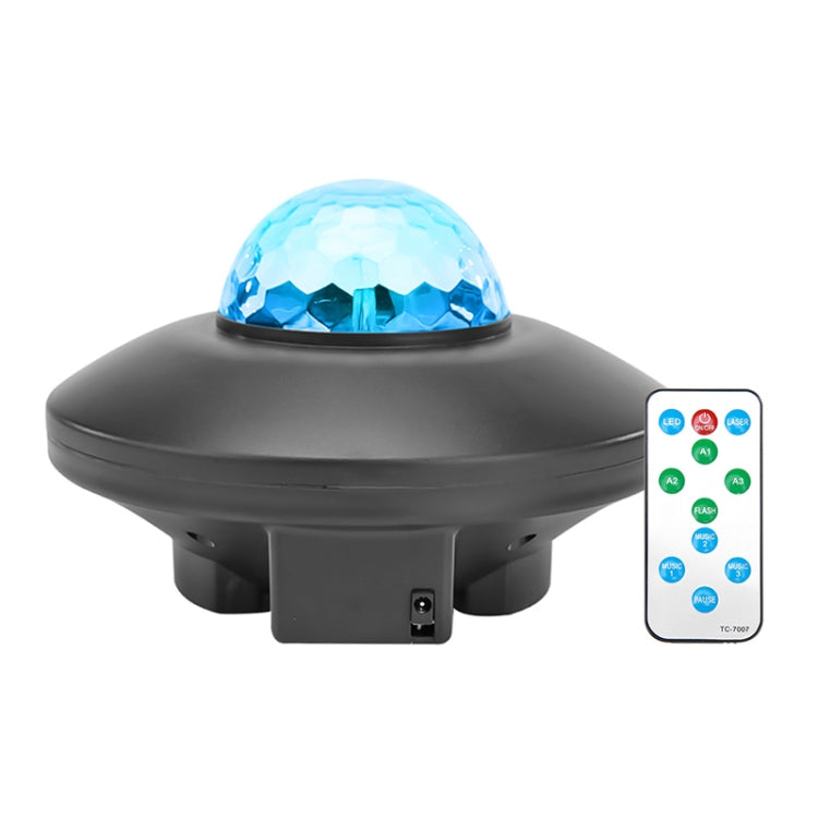 Black laser projector light with blue faceted dome and Bluetooth remote