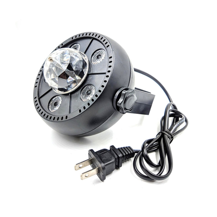Black LED par light with clear magic ball lens and attached power cord with plug.