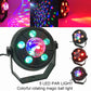 Black stage LED par light with 5 LEDs, clear crystal ball and colored light output.
