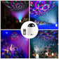 White crystal magic ball stage light with remote, showing multicolor projection effects