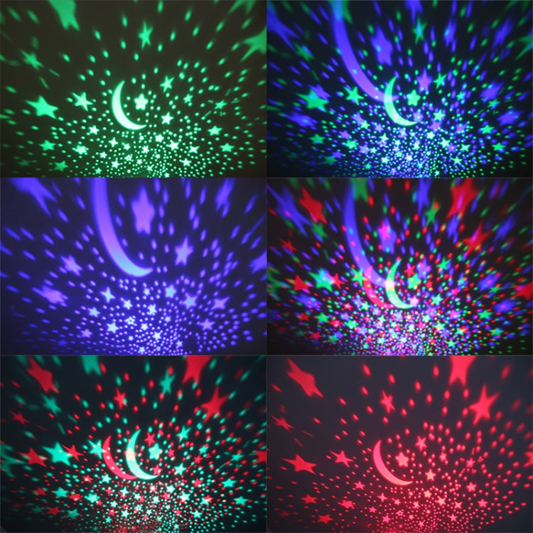 Colorful star and moon projection patterns from a starry sky stage light