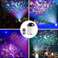 White star projector light with remote control, shown with starry moon projection effects
