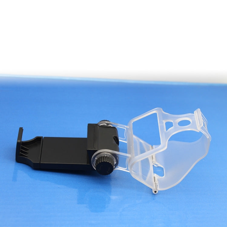 Mobile phone clamp holder with black base and clear adjustable arm