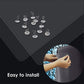Silver mounting hardware pieces for PVC scratch guard, scattered on dark surface